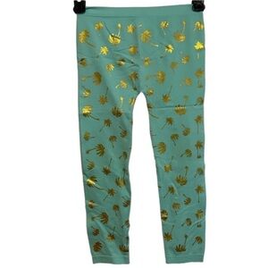 Faded Glory Turquoise Gold Shimmer Palm Tree Leggings Girls NWOT